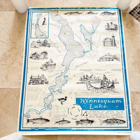 Vtg 1971 Winnisquam Lake Poster New Hampshire 21x 28 in NH Original - Picture 1 of 11